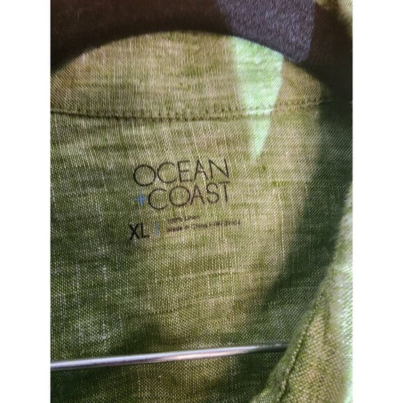 Ocean & Coast Men’s XL 100% Green Linen Button Up Shirt Rolled Long Sleeve - Picture 3 of 9